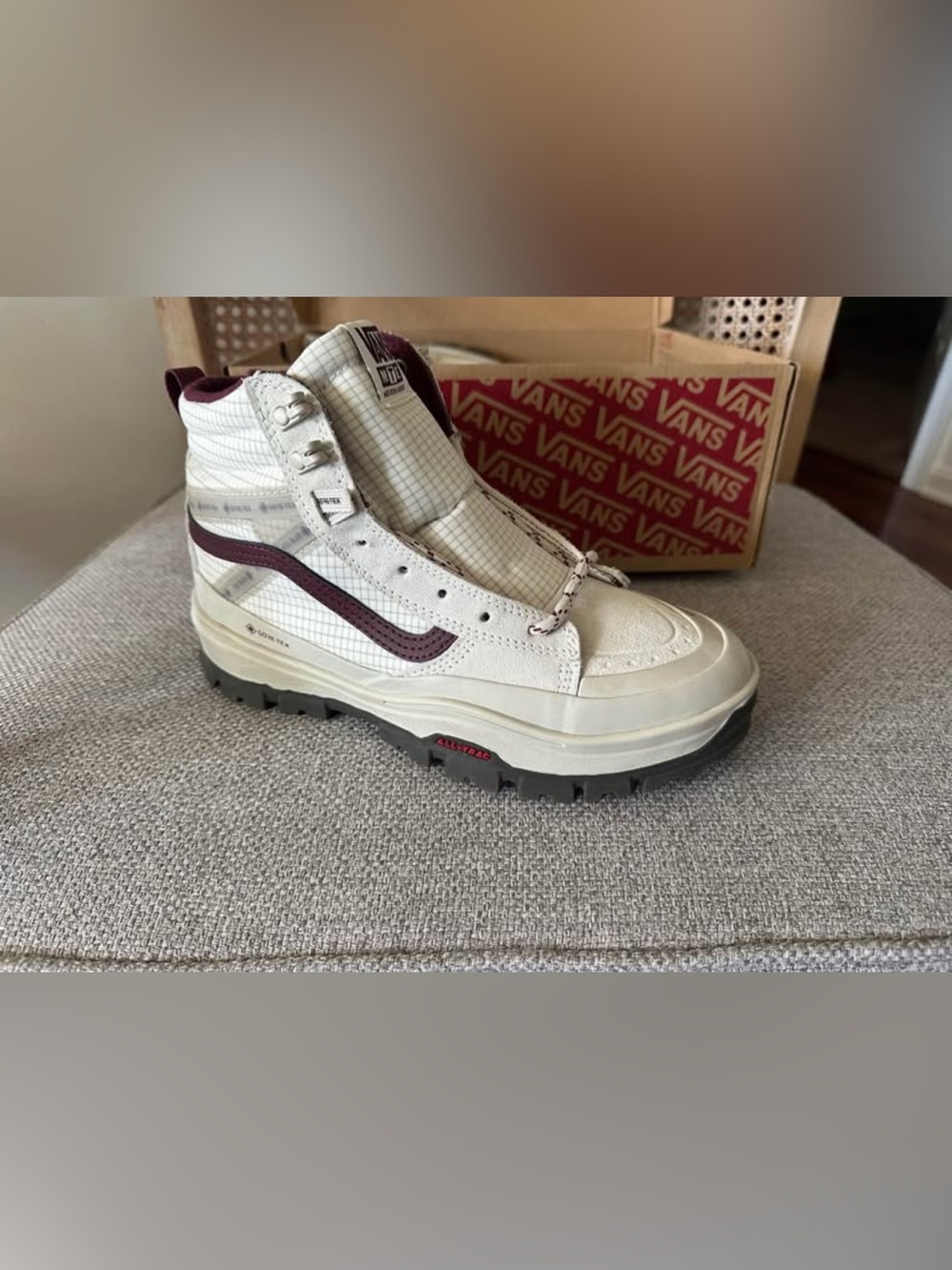 Vans Cream and Burgundy High-Top Lace-Up Boot